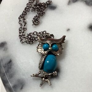 Blue owl necklace